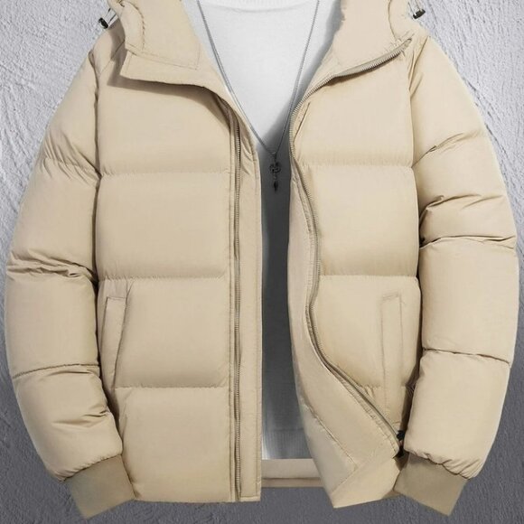 Khaki Mens Zipper Puffer Coat - Picture 2 of 7